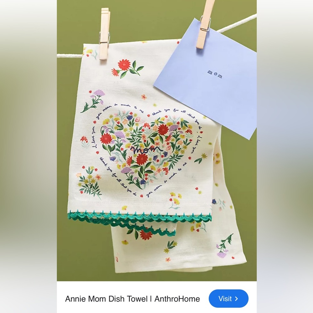 Anthropologie Annie Momโs Heart Dish Towel